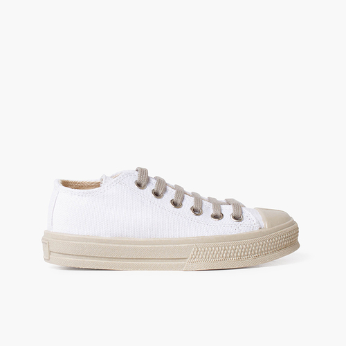 Baskets blanches avec embout et lacets de couleur blanc et sable