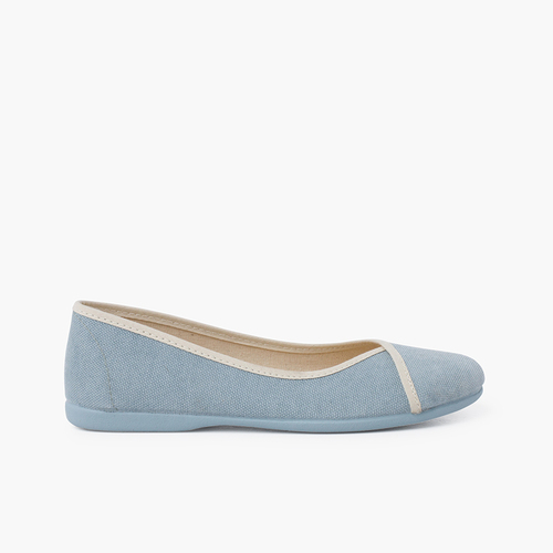 Ballerines pour Fille et Femme en toile écologique recyclée avec passepoil Bleu Ciel