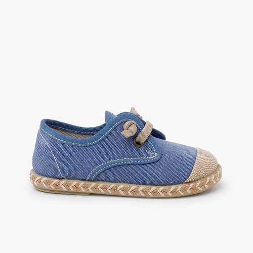 Derbies pour enfants avec embout de jute et lacets élastiques Bleu denim
