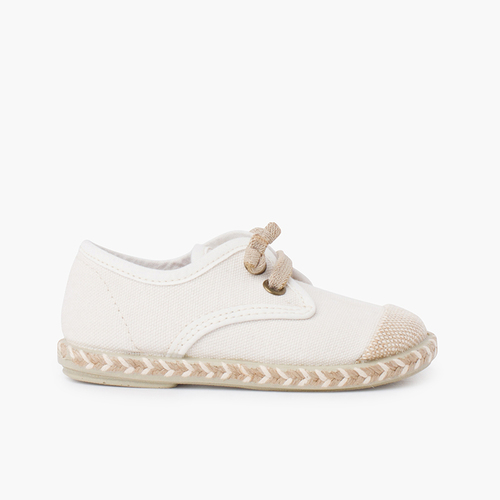 Derbies pour enfants avec embout de jute et lacets élastiques Écru