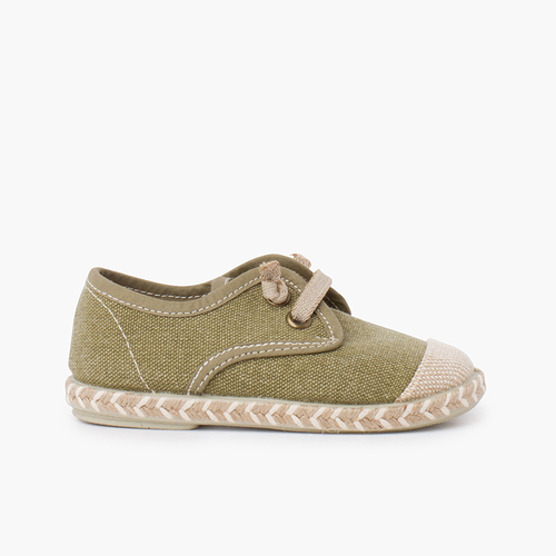 Derbies pour enfants avec embout de jute et lacets élastiques Kaki