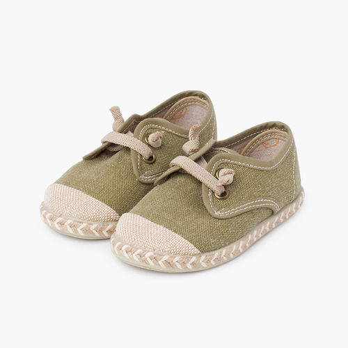 Derbies pour enfants avec embout de jute et lacets élastiques Kaki