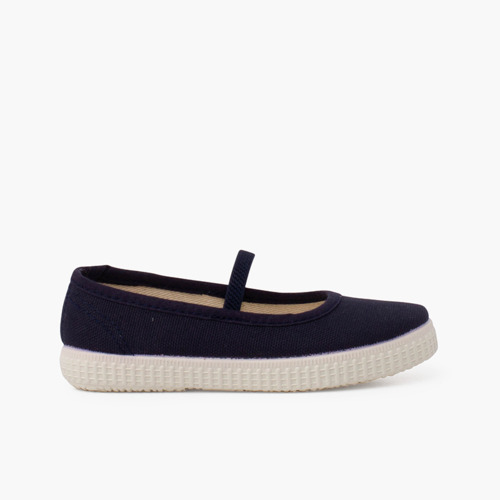 Ballerines pour Fille en toile écologique avec bande élastique semelle tennis Bleu Marine