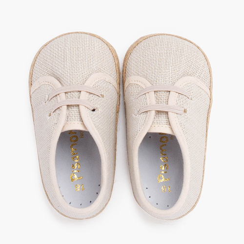 Chaussures pour bébé en lin et jute avec lacets élastiques Écru