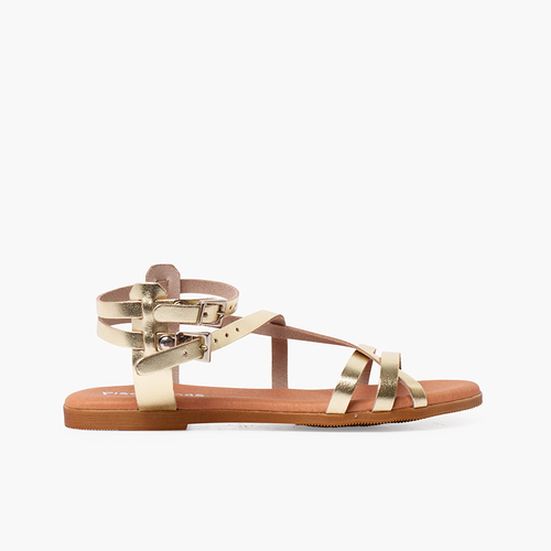 Sandales en cuir métallisé pour femmes avec bracelet Or