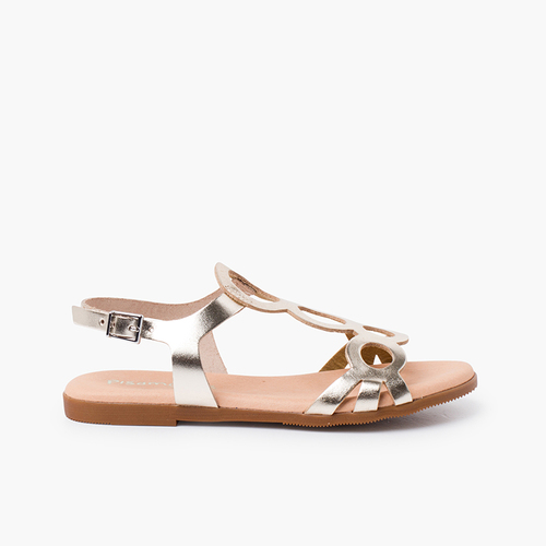 Sandales en cuir avec cercles et fermeture à boucle Or