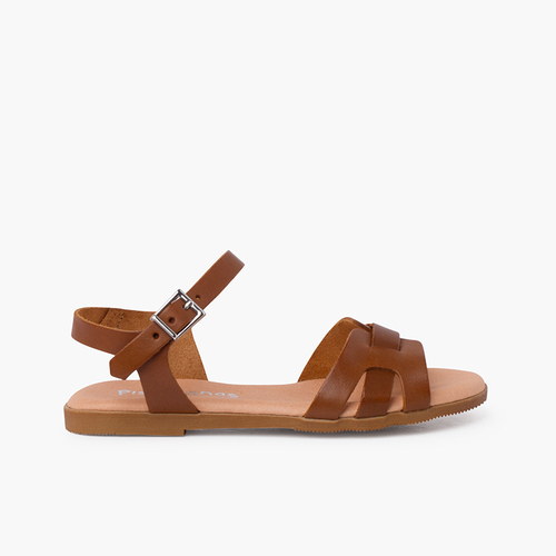 Sandales pelle romaine en cuir pour femme et fille Couleur Cuir