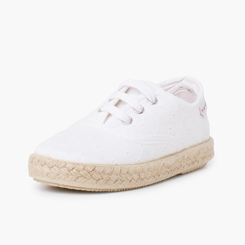 Baskets de type Espadrille Tissu brodé suisse Blanc