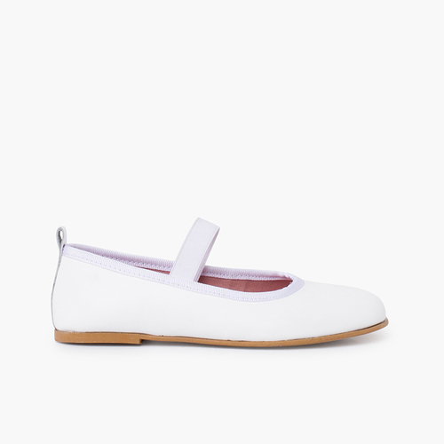Ballerines cérémonie en cuir nappa avec sangle élastique Blanc