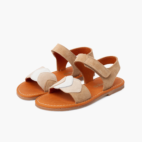 Sandales en suède bande multicolore avec fermeture à scratch Sable