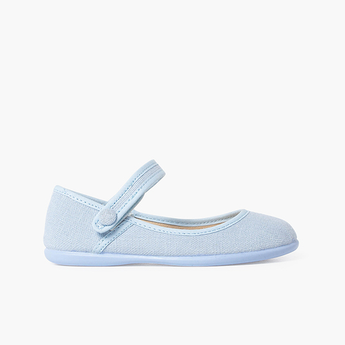 Chaussures babies décolleté à fermeture scratch détail bouton Bleu Ciel
