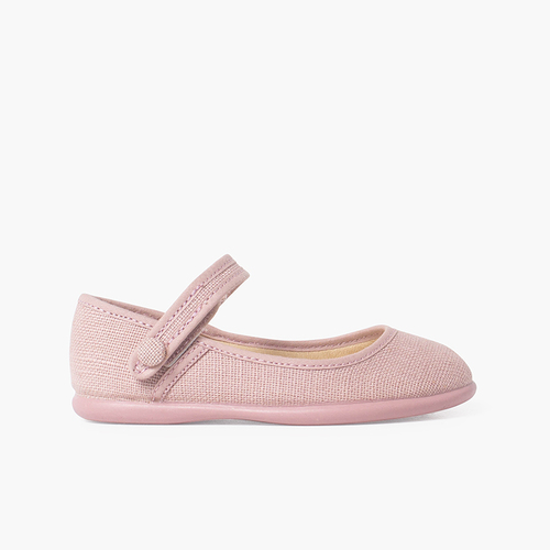 Chaussures babies décolleté à fermeture scratch détail bouton Rose Claire