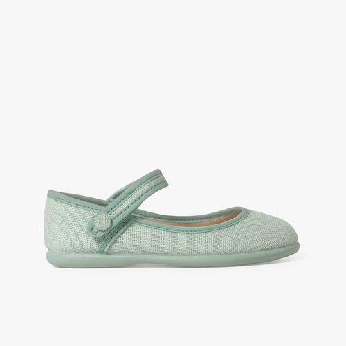 Chaussures babies décolleté à fermeture scratch détail bouton Vert Eau