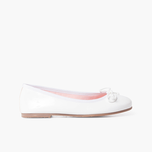Ballerines en cuir verni avec nœud Blanc