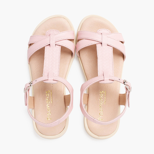 Sandales en cuir souple bride centrale tressée Rose