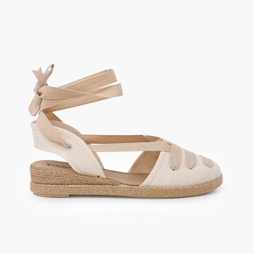 Espadrilles compensées Goyesque à rubans Beige