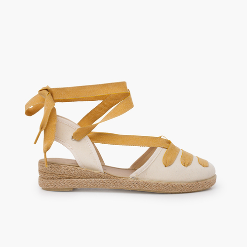 Espadrilles compensées Goyesque à rubans Moutarde