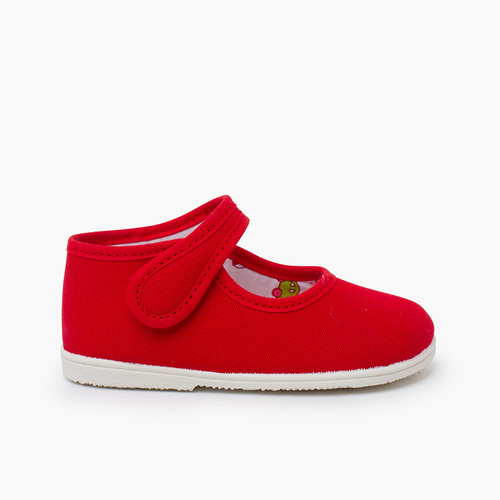 Chaussures babies en toile semelle fine et fermeture scratch Rouge