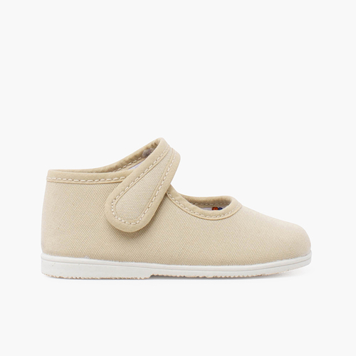 Chaussures babies en toile semelle fine et fermeture scratch Beige