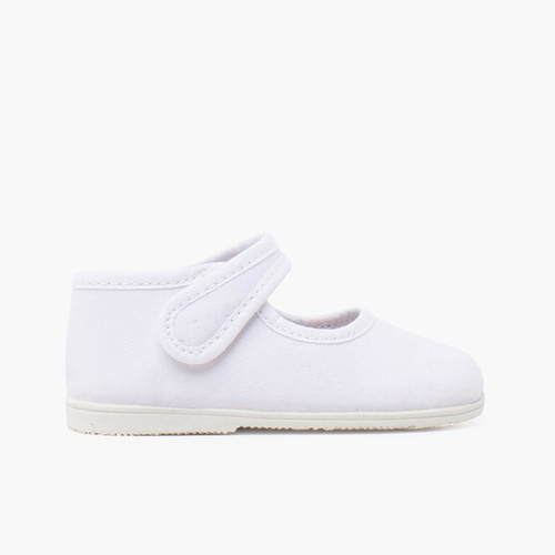 Chaussures babies en toile semelle fine et fermeture scratch Blanc