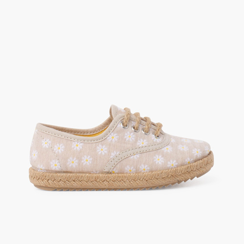 Derbies Marguerites à lacets et semelle en jute Beige