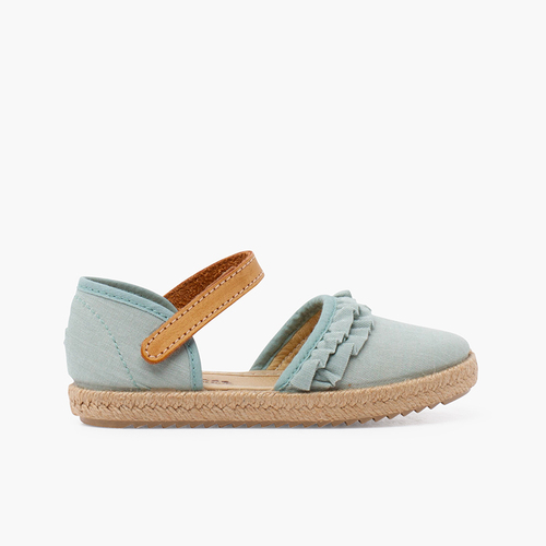 Espadrilles à volants fille avec bride en cuir adhérente Vert Eau