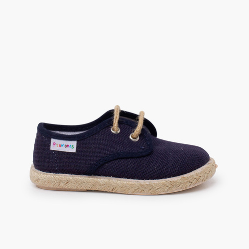 Derbies en lin à lacets et base en jute Bleu Marine