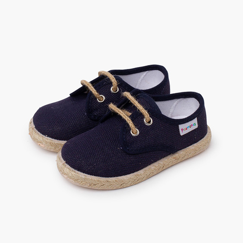 Derbies en lin à lacets et base en jute Bleu Marine