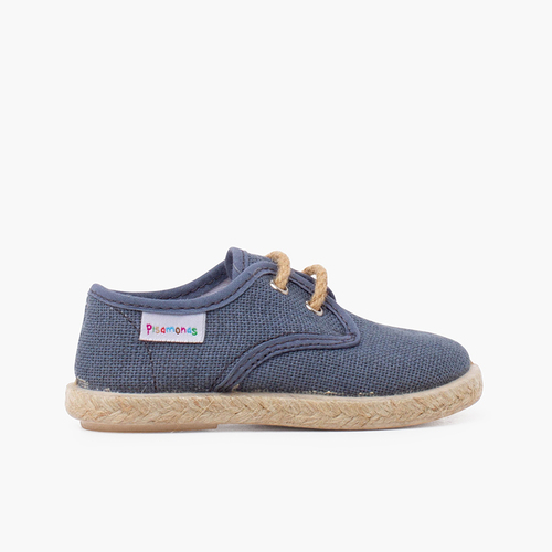 Derbies en lin à lacets et base en jute Bleu Cobalt