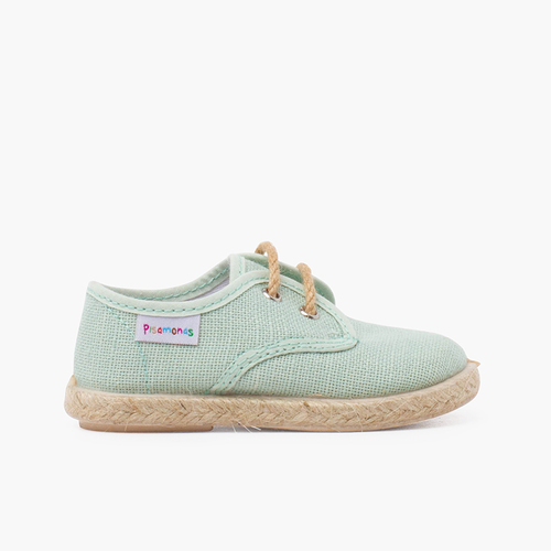 Derbies en lin à lacets et base en jute Vert Eau