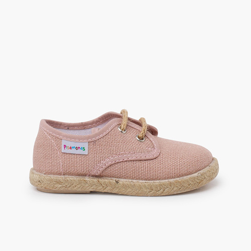 Derbies en lin à lacets et base en jute Vieux Rose
