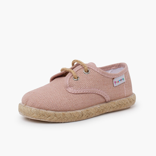 Derbies en lin à lacets et base en jute Vieux Rose