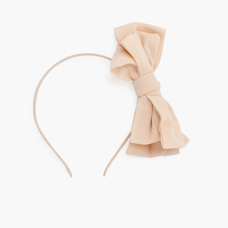 Bandeau à double nœud en mousseline de soie fine Beige