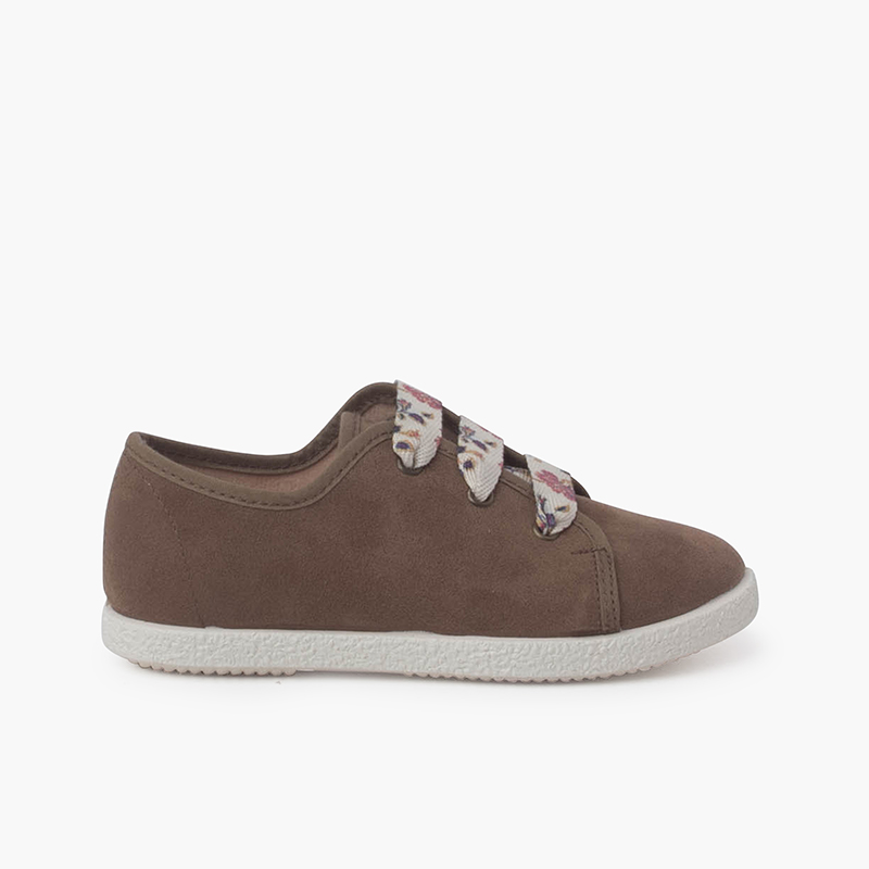Baskets à lacets fleurs en serratex Taupe