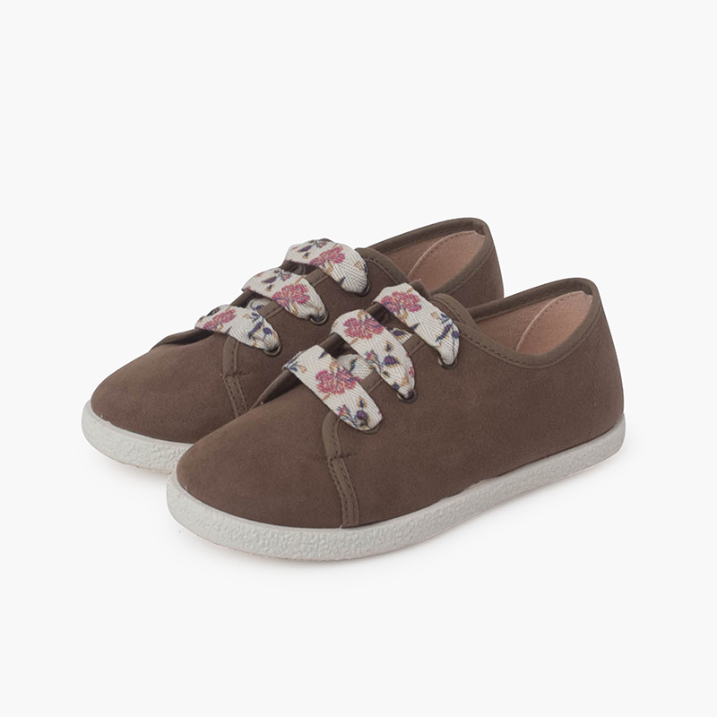Baskets à lacets fleurs en serratex Taupe