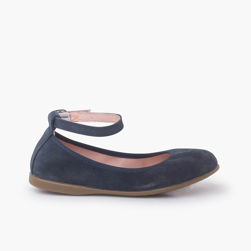 Ballerines souples en daim à bride Bleu