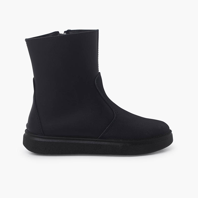 Bottes en cuir avec fermeture éclair latérale et renfort Bleu Marine