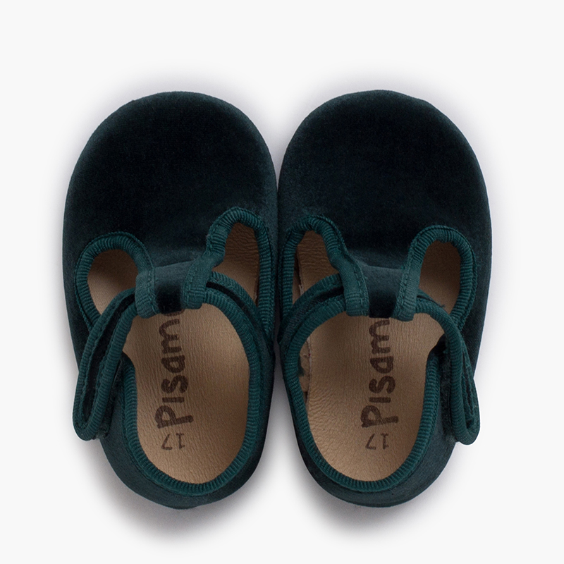 Chaussures Salomé en velours Fermeture adhésive Vert