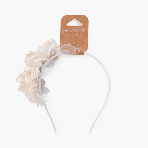 Bandeau à fleurs fines Blanc et Beige
