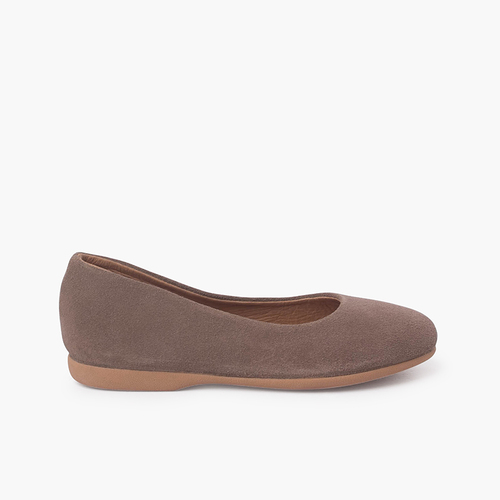 Ballerines plates en suède pour filles et femmes Taupe