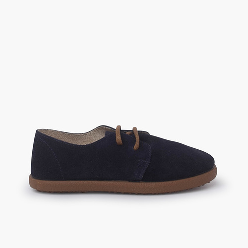 Chaussures à lacets en suède avec semelle caramel Bleu Marine