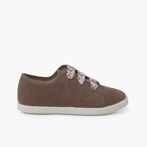 Baskets à lacets fleurs en serratex Taupe