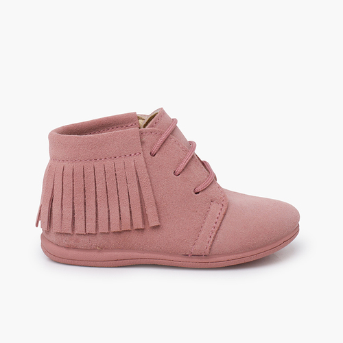 Bottes frangées à lacets Premiers pas Rose