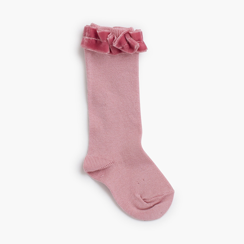 Chaussettes à volants en velours Rose Claire