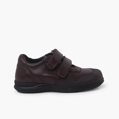 Chaussures d'école à bout renforcé et à double scratch Marron