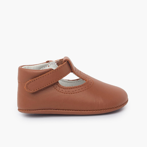 Salomés en cuir avec fermeture scratch Couleur Cuir