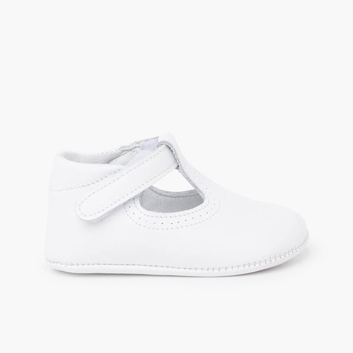Salomés en cuir avec fermeture scratch Blanc