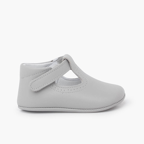 Salomés en cuir avec fermeture scratch Gris