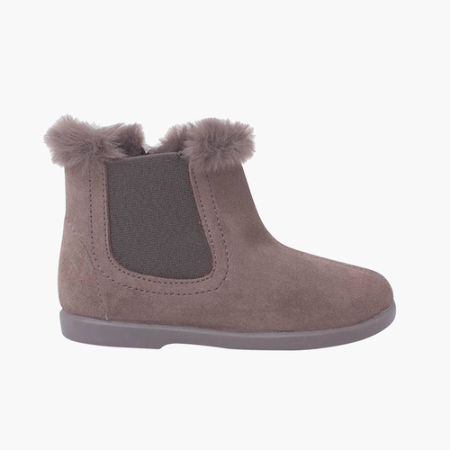 Bottines Chelsea pour filles avec col en fourrure Gris