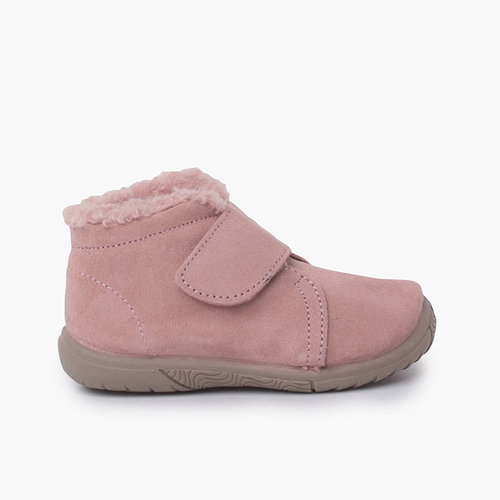 Botte avec col en laine d'agneau et sangle d'enfilage Rose
